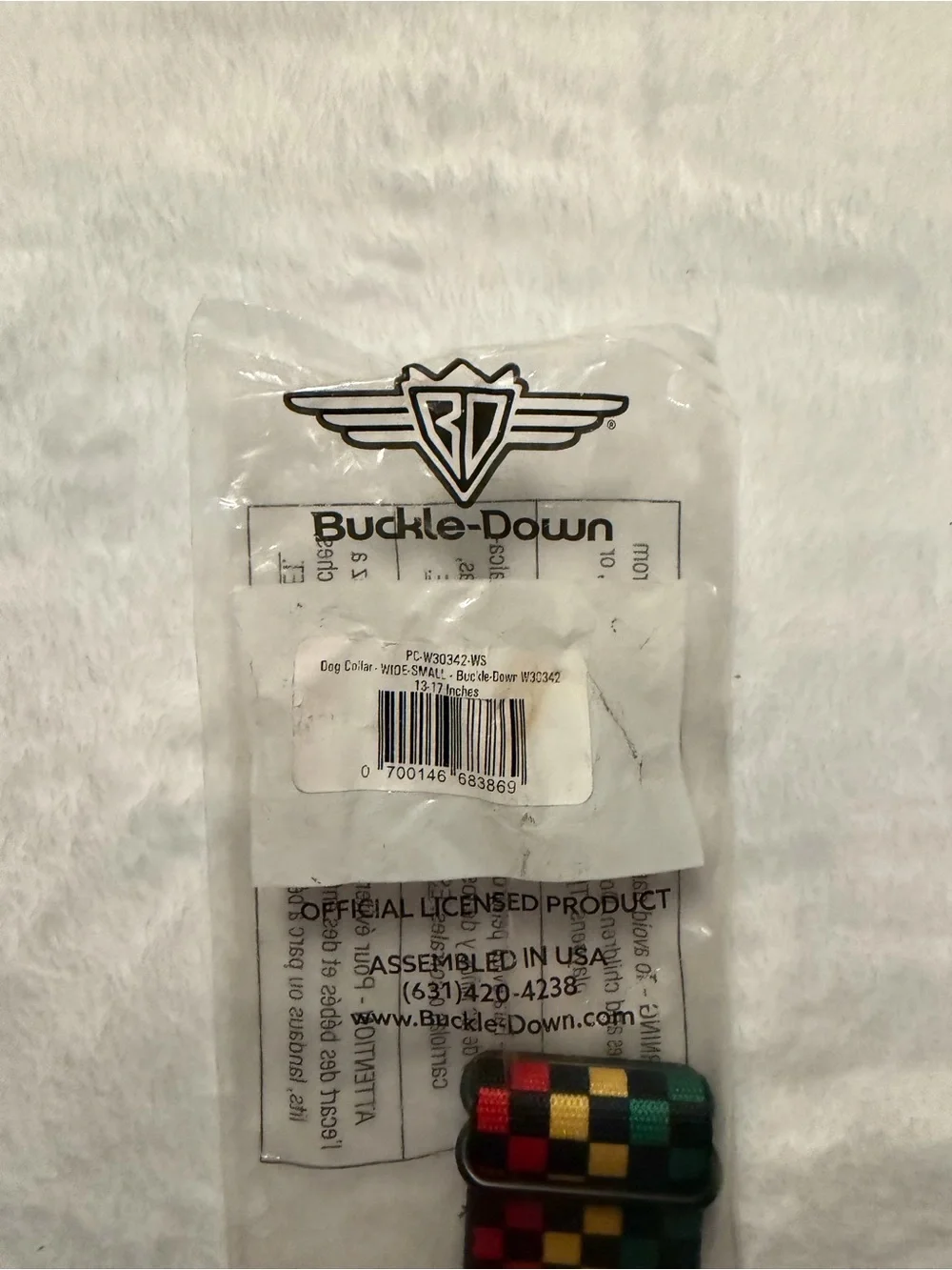 Buckle-Down Checker Rasta Dog Collar Size Small NEW